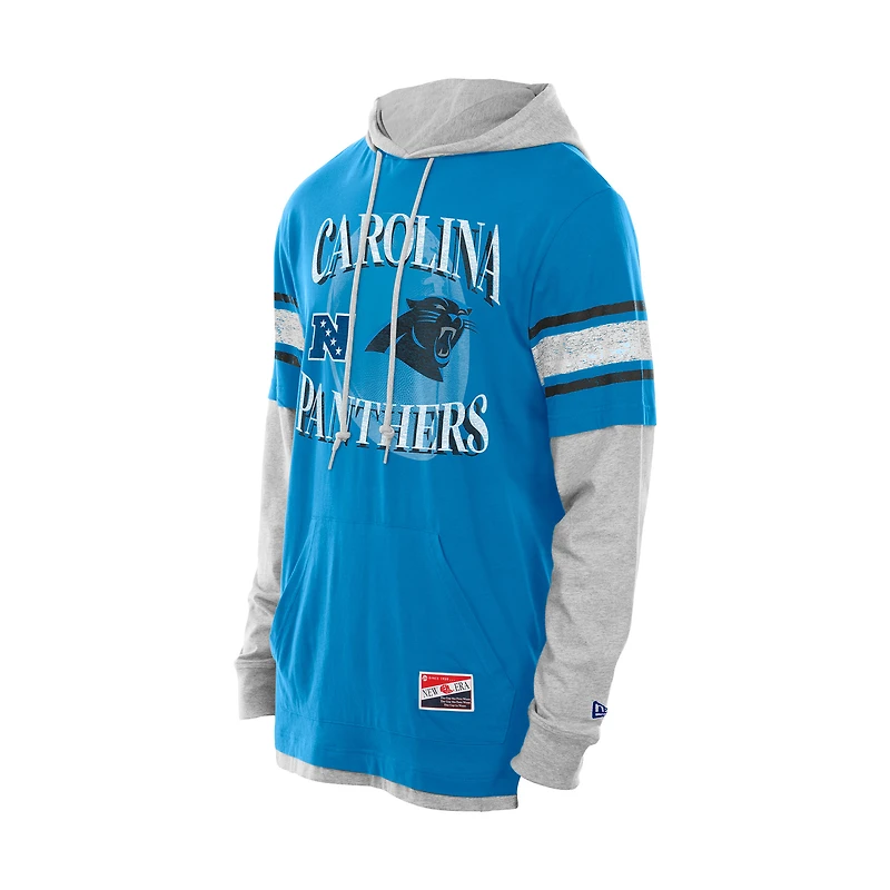 T-shirt à capuche manches longues et superpositions New Era bleu Carolina Panthers pour homme