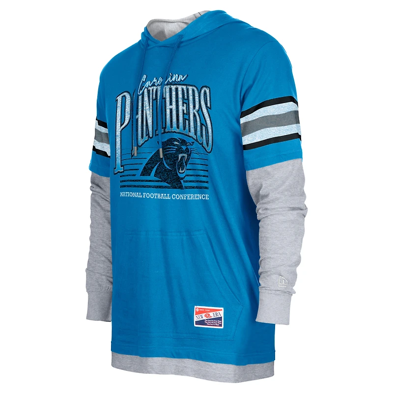 Men's New Era Blue Carolina Panthers Twofer Long Sleeve Hooded T-Shirt