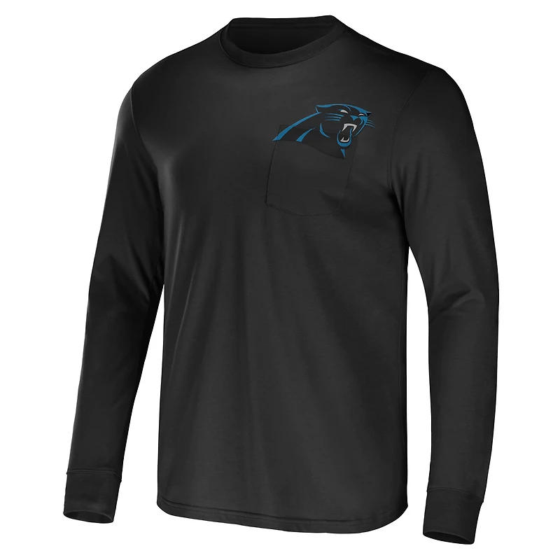 Collection NFL x Darius Rucker pour hommes par Fanatics T-shirt à poche manches longues de l'équipe noire des Panthers la Caroline