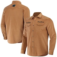 T-shirt à boutons-pression intégral pour homme de la collection NFL x Darius Rucker par Fanatics, couleur tan, Carolina Panthers Western
