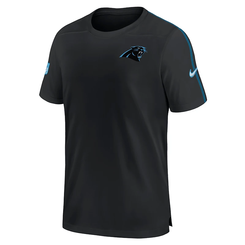 T-shirt Nike noir Carolina Panthers 2024 Sideline Coach UV Performance pour homme