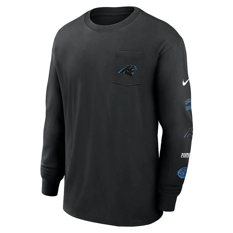 Men's Nike Black Carolina Panthers Rewind Heavy Max90 Pocket Long Sleeve T-Shirt