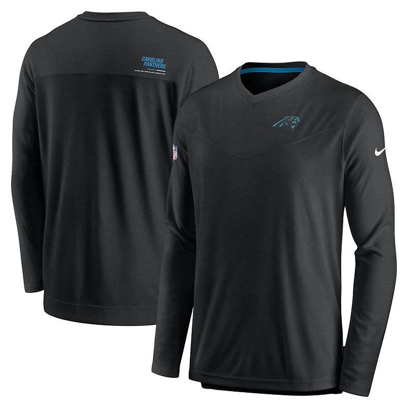 T-shirt à col en V manches longues et pour homme Nike Black Carolina Panthers Sideline Coach Chevron Lock Up