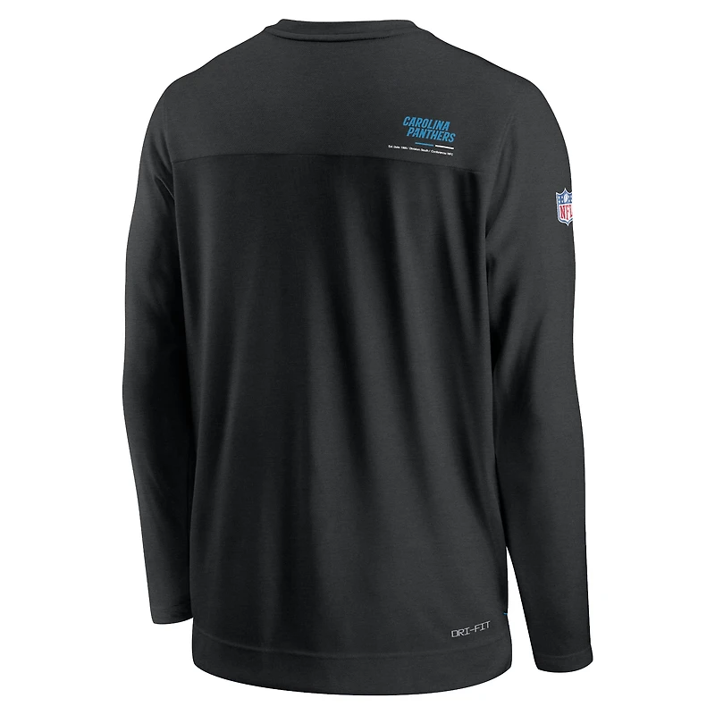T-shirt à col en V manches longues et pour homme Nike Black Carolina Panthers Sideline Coach Chevron Lock Up