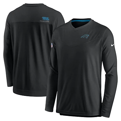 T-shirt à col en V manches longues et pour homme Nike Black Carolina Panthers Sideline Coach Chevron Lock Up