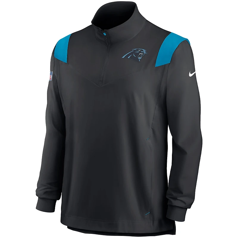 Men's Nike Black Carolina Panthers Sideline Coach Chevron Lockup Quarter-Zip Long Sleeve Top