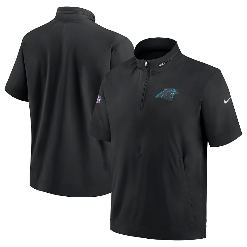 Men's Nike Black Carolina Panthers Sideline Coach Short Sleeve Hoodie Quarter-Zip Jacket
