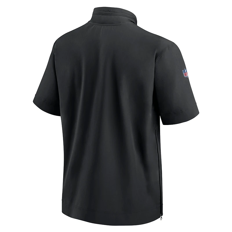 Men's Nike Black Carolina Panthers Sideline Coach Short Sleeve Hoodie Quarter-Zip Jacket