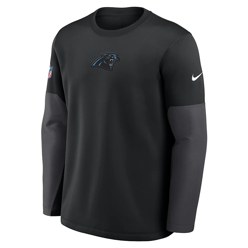 Men's Nike Black Carolina Panthers Sideline Coach Therma-FIT Long Sleeve T-Shirt
