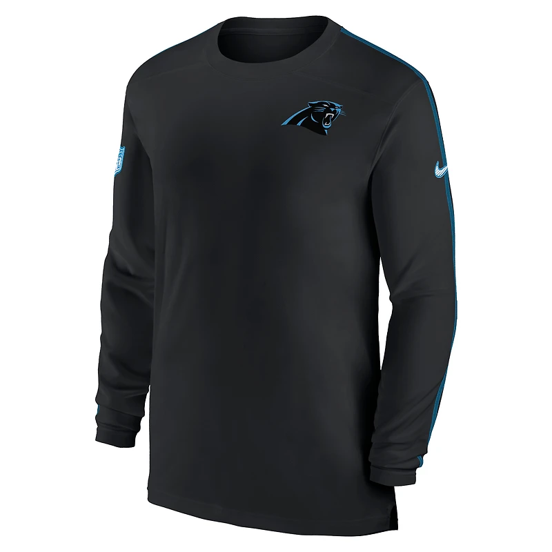 T-shirt à manches longues Nike Black Carolina Panthers Sideline Coach UV Performance pour homme