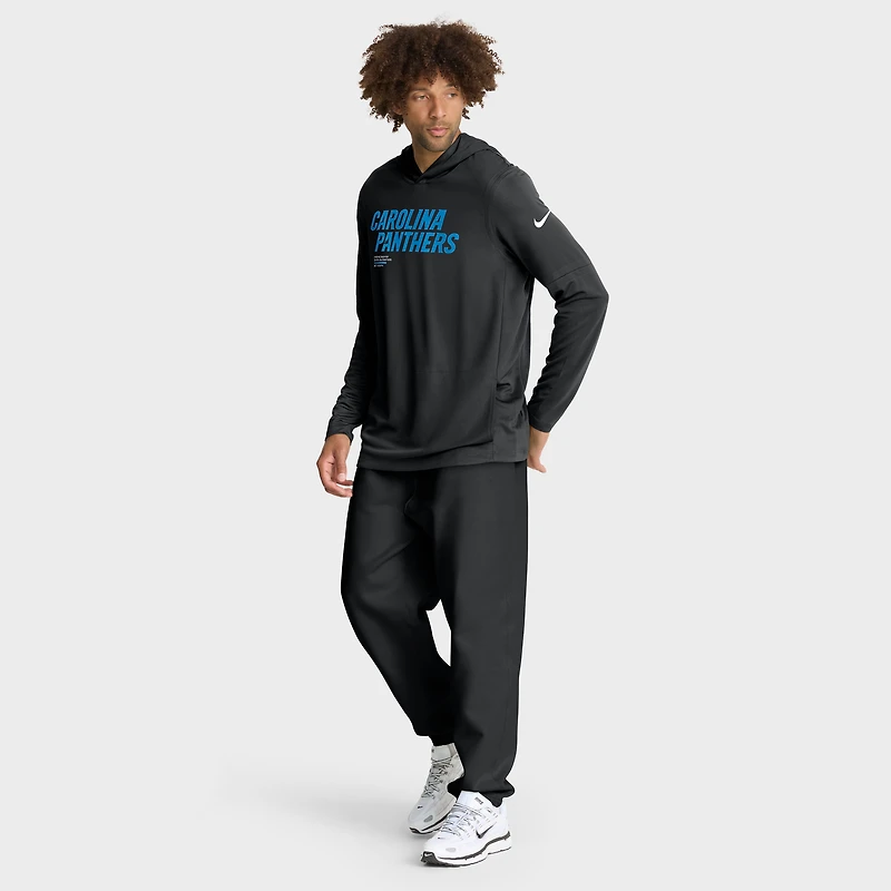 T-shirt à capuche manches longues Nike Black Carolina Panthers Sideline Pure Fury Dri-FIT pour homme