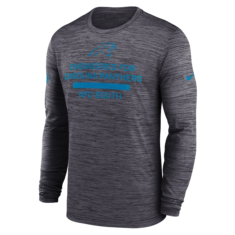 T-shirt Nike noir à manches longues Performance Sideline Velocity des Carolina Panthers pour homme