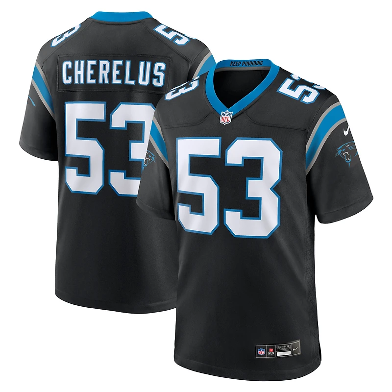 Maillot de match l'équipe Nike Claudin Cherelus pour hommes, noir, Carolina Panthers