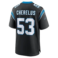 Maillot de match l'équipe Nike Claudin Cherelus pour hommes, noir, Carolina Panthers