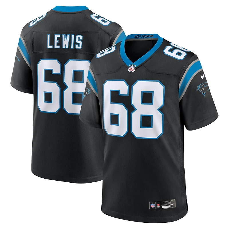 Maillot de match Nike Damien Lewis noir Carolina Panthers pour homme