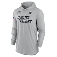 Sweat à capuche léger et performant manches longues Nike Carolina Panthers 2024 pour homme, gris