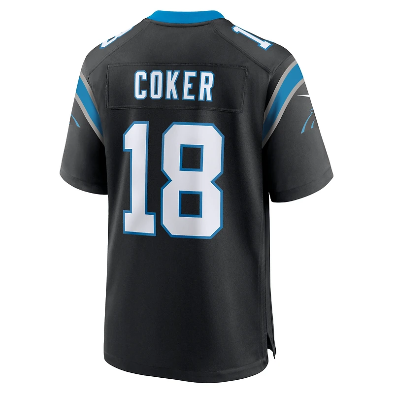 Maillot Nike Jalen Coker noir pour homme, équipe des Carolina Panthers