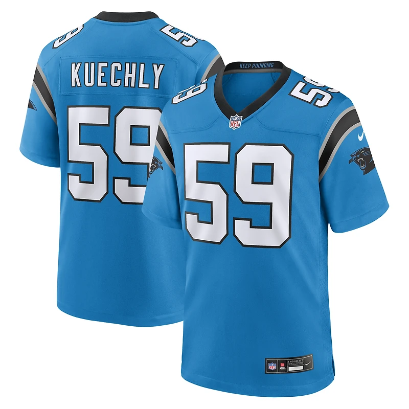 Maillot Nike Luke Kuechly bleu pour homme, joueur retraité des Carolina Panthers, match alternatif