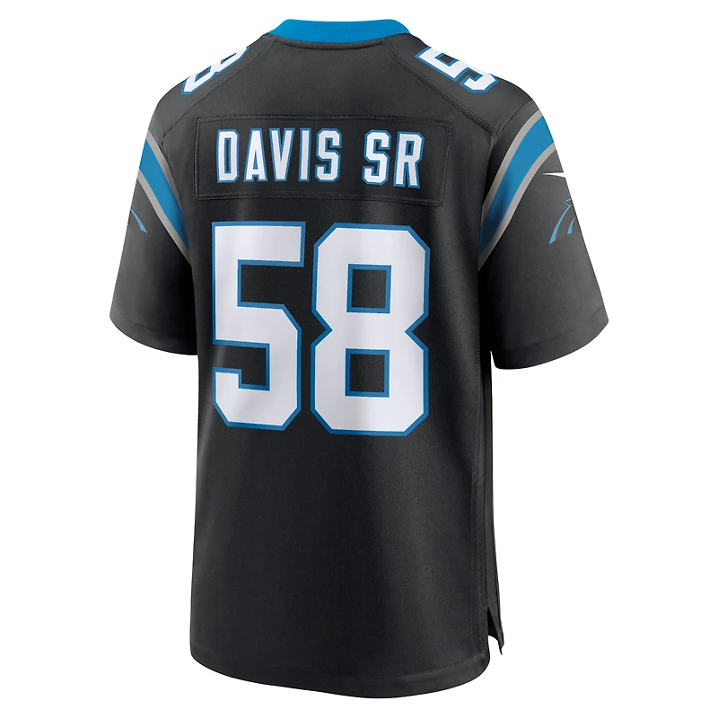 Maillot de match Nike Thomas Davis Sr. noir, retiré par l'équipe des Panthers la Caroline, pour homme