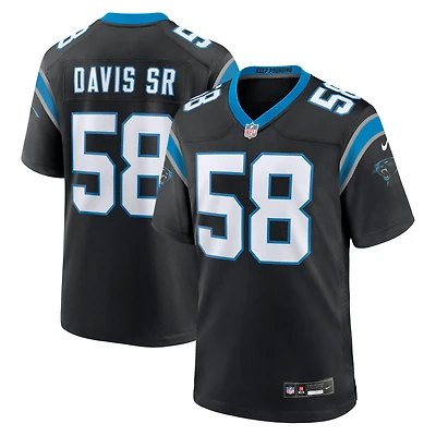 Maillot de match Nike Thomas Davis Sr. noir, retiré par l'équipe des Panthers la Caroline, pour homme