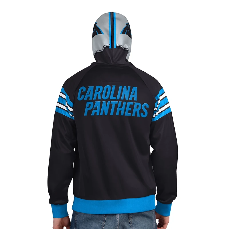 Veste de survêtement à capuche entièrement zippée Pro Player pour homme, noire/argentée, motif casque des Carolina Panthers