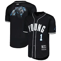 Men's Pro Standard Bryce Young Black Carolina Panthers Mesh Baseball Button-Up T-Shirt
