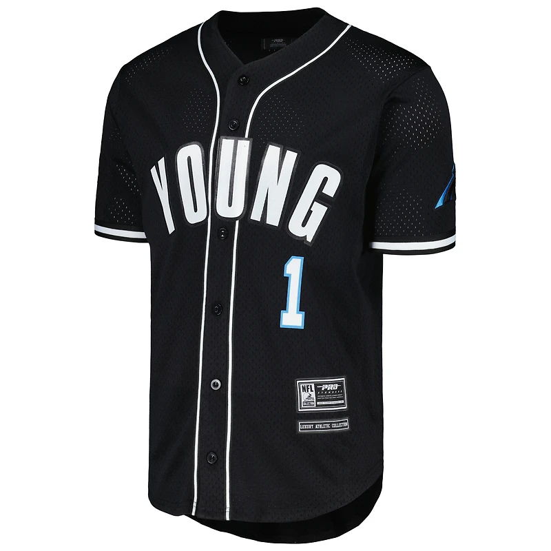 Men's Pro Standard Bryce Young Black Carolina Panthers Mesh Baseball Button-Up T-Shirt
