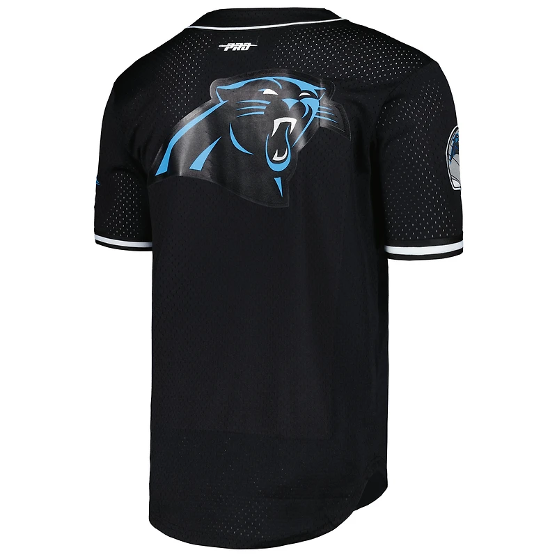 Men's Pro Standard Bryce Young Black Carolina Panthers Mesh Baseball Button-Up T-Shirt
