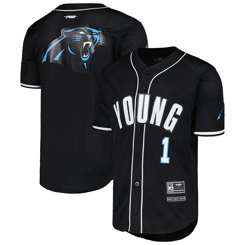 T-shirt boutonné de baseball en maille Pro Standard Bryce Young Black Carolina Panthers pour hommes