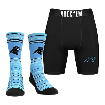 Men's Rock Em Socks Carolina Panthers Primary Crew & Boxer Briefs Combo Pack