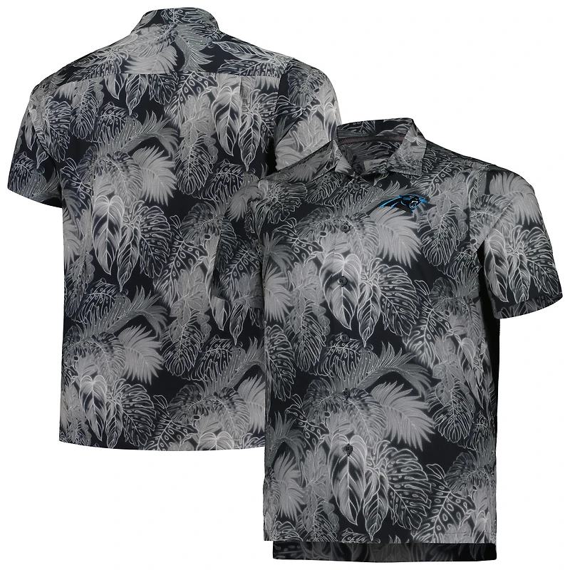 Chemise boutonnée pour homme Tommy Bahama Black Carolina Panthers Big & Tall Coast Luminescent Fronds Camp IslandZone