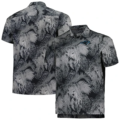 Chemise boutonnée pour homme Tommy Bahama Black Carolina Panthers Big & Tall Coast Luminescent Fronds Camp IslandZone
