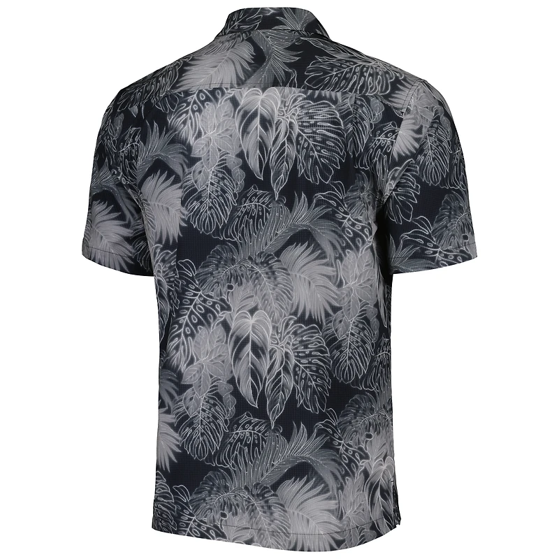 Men's Tommy Bahama Black Carolina Panthers Coast Luminescent Fronds Camp IslandZone Button-Up Shirt