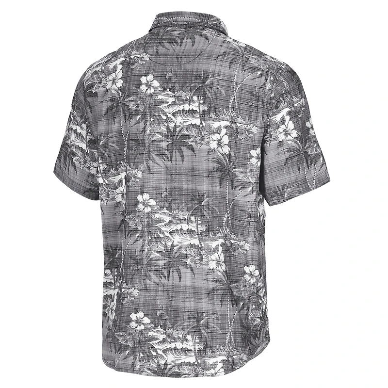 Men's Tommy Bahama Black Carolina Panthers Coconut Point Isla Palmetta Camp Button-Up Shirt