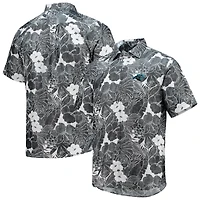 Men's Tommy Bahama Black Carolina Panthers Coconut Point Playa Floral IslandZone Button-Up Shirt