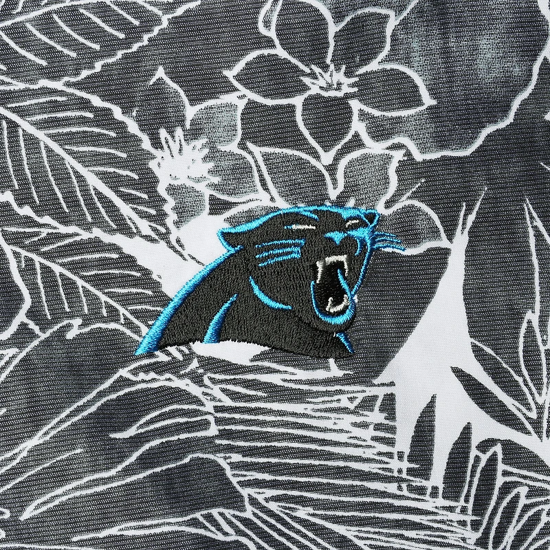 Men's Tommy Bahama Black Carolina Panthers Coconut Point Playa Floral IslandZone Button-Up Shirt
