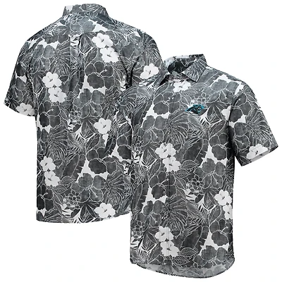 Men's Tommy Bahama Black Carolina Panthers Coconut Point Playa Floral IslandZone Button-Up Shirt