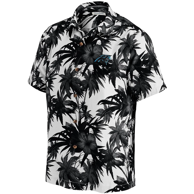 Chemise boutonnée pour homme Tommy Bahama Black Carolina Panthers Sport Harbor Island Hibiscus Camp