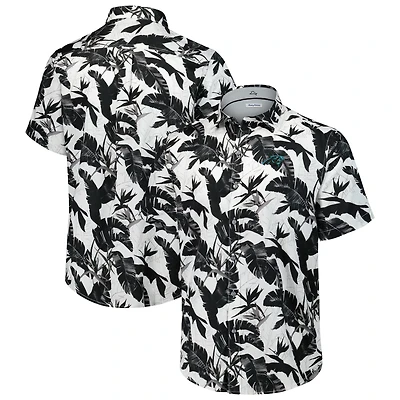 Men's Tommy Bahama Black Carolina Panthers Sunnyvale Blooms Camp Button-Up Shirt