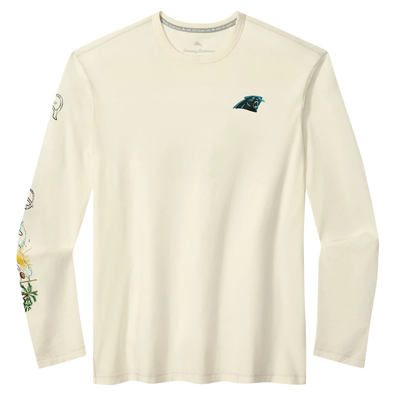 Men's Tommy Bahama Cream Carolina Panthers Oasis Endzone Lux Long Sleeve T-Shirt