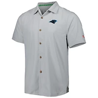 Chemise boutonnée pour homme Tommy Bahama Grey Carolina Panthers Coconut Point Frondly Fan Camp IslandZone