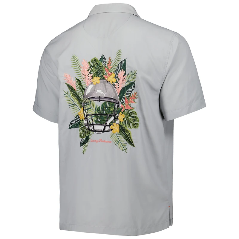 Chemise boutonnée pour homme Tommy Bahama Grey Carolina Panthers Coconut Point Frondly Fan Camp IslandZone