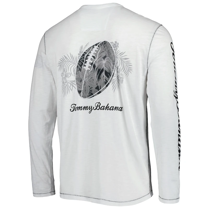 T-shirt à manches longues Tommy Bahama Panthers de la Caroline, blanc, lacets pour homme