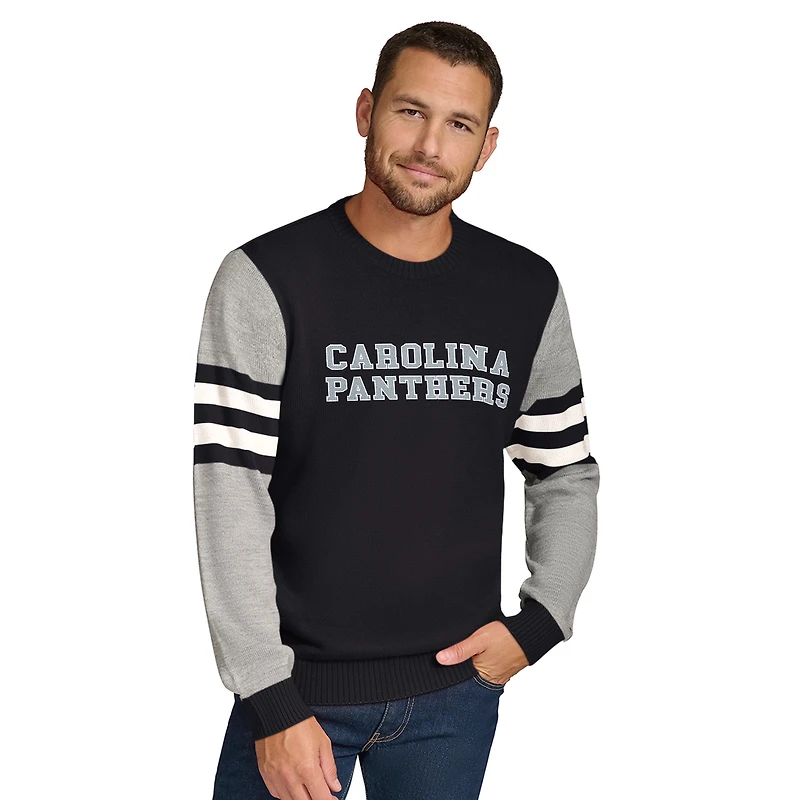 Men's Tommy Hilfiger Black/Heather Gray Carolina Panthers Acrylic Crewneck Pullover Sweater