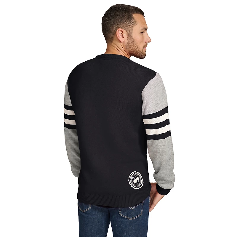 Men's Tommy Hilfiger Black/Heather Gray Carolina Panthers Acrylic Crewneck Pullover Sweater