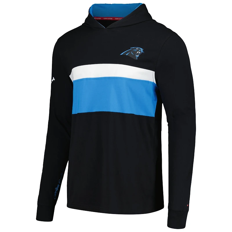T-shirt à capuche manches longues Tommy Hilfiger noir Carolina Panthers Morgan pour hommes