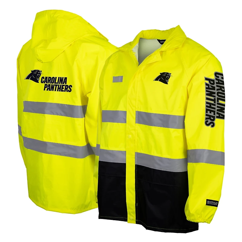Veste de sécurité imperméable à capuche entièrement zippée jaune Carolina Panthers pour homme