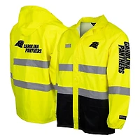 Veste de sécurité imperméable à capuche entièrement zippée jaune Carolina Panthers pour homme