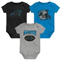 Newborn & Infant Black/Blue/Heathered Gray Carolina Panthers Game On Three-Piece - Bodysuit Set