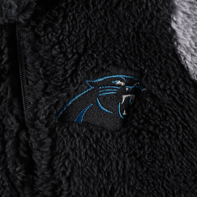 Newborn & Infant Black/Gray Carolina Panthers Game Nap Teddy Fleece Bunting Full-Zip Sleeper